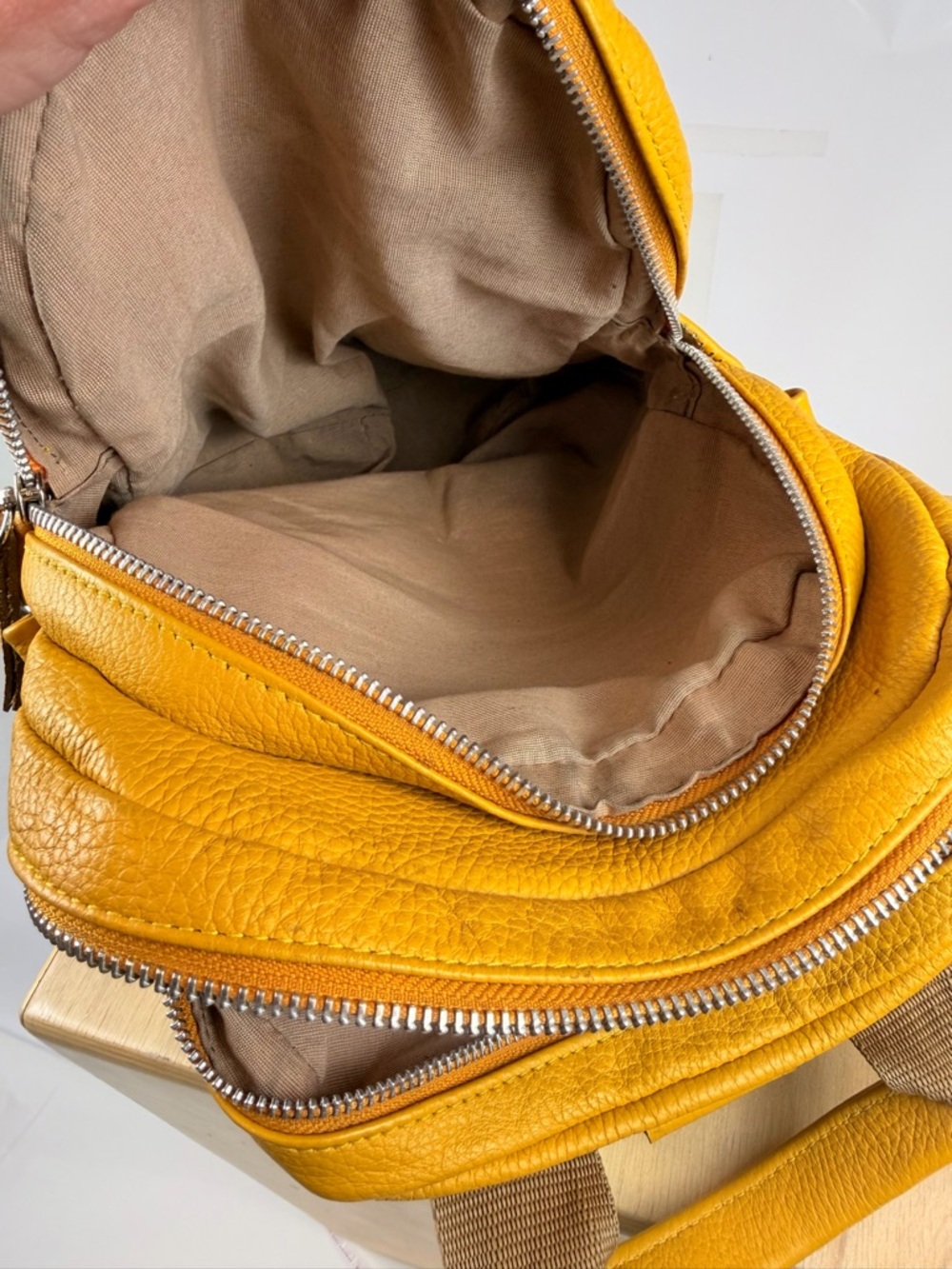 Mustard Yellow Leather Mini Backpack Convertible Crossbody Bag - Picture 4 of 9